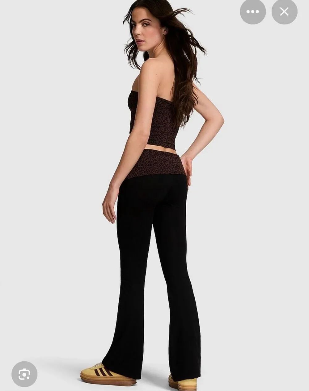 VS PINK logo hi waisted cotton foldover waist leopard yoga leggings/pants XL I